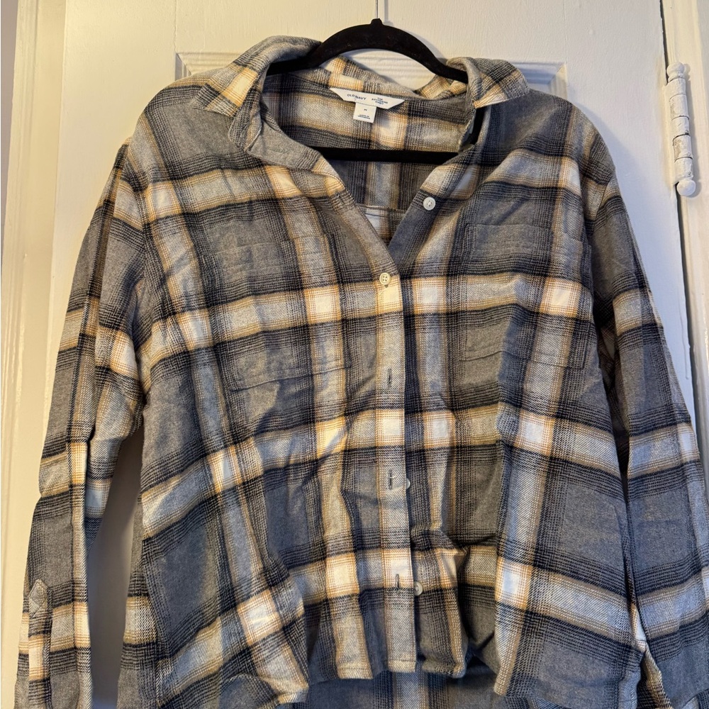 Old Navy Gray and Tan Checkered Shirt